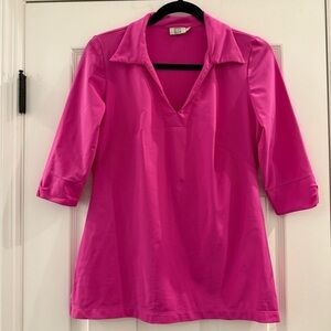 Katherine Way Womens Small Golf Polo Shirt Pink V Neck Half Sleeve Summer